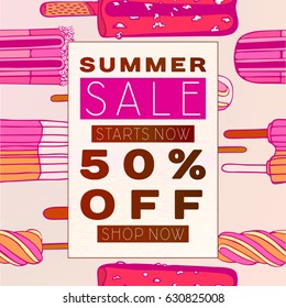 Summer Sale Banner, Sale Poster in bright colors. Vector illustration.