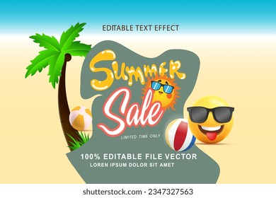 Summer sale banner and poster design with tropical beach background Vector. Realistic big and super sale summer vacation background design.