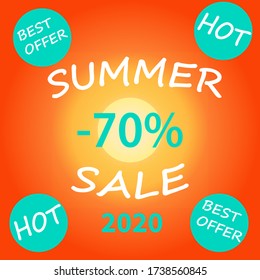 Summer sale banner, poster with discount for hot season banner. Invitation for shopping now, special offer card,template for design. vector