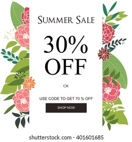Summer Sale Banner, Sale Poster, Floral card, Vector illustration.