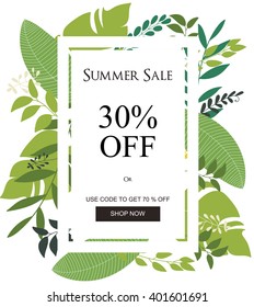 Summer Sale Banner, Sale Poster, Floral card, Vector illustration.