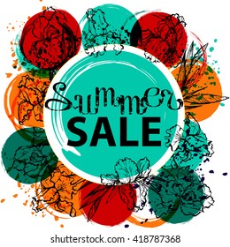 Summer Sale Banner, Poster, Floral card, Vector illustration.