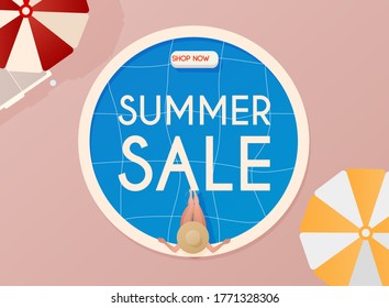 Summer Sale Banner. Poster, Flyer, Vector. Swimming pool on a background.