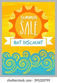 Summer Sale Banner, Sale Poster, Sale Flyer, Sale Vector. Hot Discount.  Vector illustration.