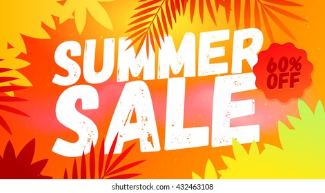 Cartel de la venta de verano. Afiche de venta de verano con diseño de hojas de palma para impresión o web. Banner de descuento vectorial. 