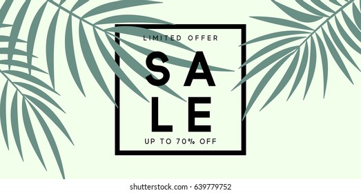 Summer sale banner. Poster tropical leaves vector design