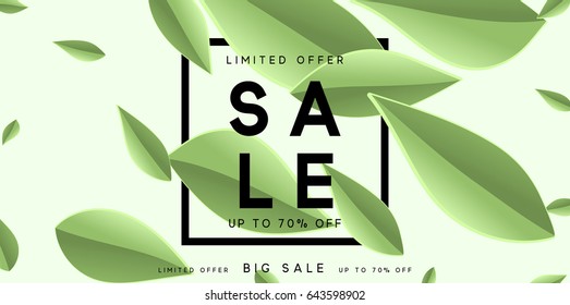 Summer sale banner. Poster tropical leaves vector design