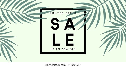 Summer sale banner. Poster tropical leaves vector design