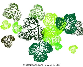 Summer sale banner with scattered green leaves foliage on white checkered background.   Forest Design, Nature Elements. Ecology Vector Illustration.