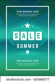 Summer Sale banner shopping on beach background, for magazine and advertising poster or voucher. Vector illustration.