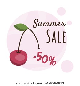 Summer sale banner. Simple vector illustration of cherry and promotion text for advertising, announcement, discount
