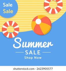 Summer Sale Banner for social media ads and feeds. Shop Now. Vector Illustration. Summer Sale Poster.