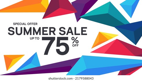 summer sale banner. special offer, discount up to seventy five percent. polygonal background design