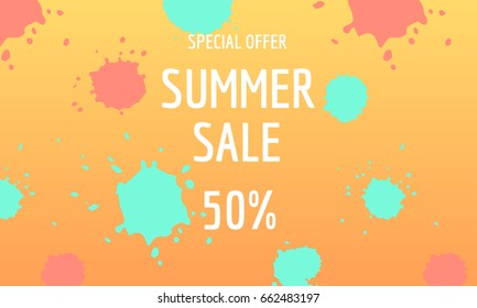 Summer sale banner. Splatter pattern background. Vector illustration.