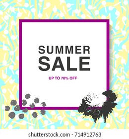 Summer sale banner. Square. Minimalism. Vector illustration. Abstract marble background, vector ink texture