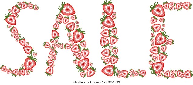Summer sale banner with strawberry. Vector illustration.