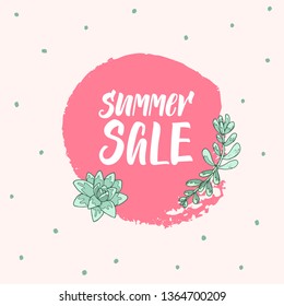 Summer SALE banner with succulents and polka dot pattern