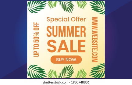 Summer Sale Banner suitable for social media posts, mobile apps, banners design and web ads. Vector fashion backgrounds.