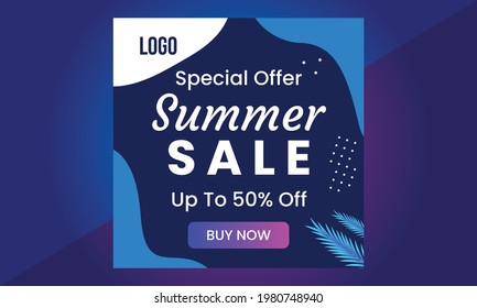Summer Sale Banner suitable for social media posts, mobile apps, banners design and web ads. Vector fashion backgrounds.