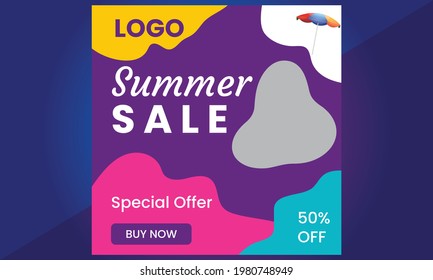 Summer Sale Banner suitable for social media posts, mobile apps, banners design and web ads. Vector fashion backgrounds.