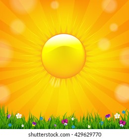Summer Sale Banner With Sun, With Gradient Mesh, Vector Illustration
