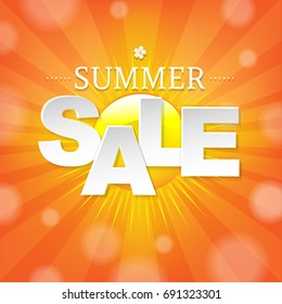 Summer Sale Banner With Sun, With Gradient Mesh, Vector Illustration