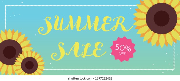 summer sale banner ,sunflower illustrarion