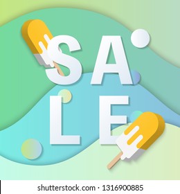 Summer sale banner template 3D pastel gradient colorful popsicle ice cream curve wave background. Idea for both for print and web promotion design