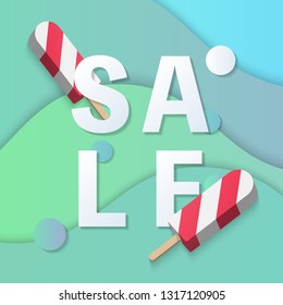 Summer sale banner template 3D pastel gradient colorful popsicle ice cream curve wave background. Idea for both for print and web promotion design
