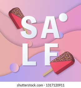 Summer sale banner template 3D pastel gradient colorful popsicle ice cream curve wave background. Idea for both for print and web promotion design