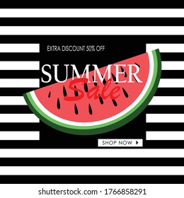 Summer sale banner template. Summer abstract geometric background. Tropical backdrop. Promo badge for your seasonal design. Vector illustration. in eps 10