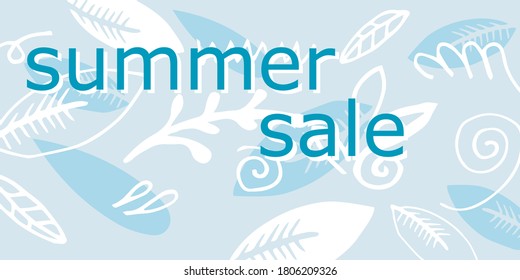 Summer sale banner template.An abstract summer with palm leaves and hand drawn leaves. Tropical background. Promo badge for your seasonal designs.