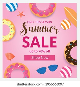 Summer sale banner template and background. Hot season discount poster. Flat design. Vector illustration.