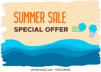 Summer sale banner template beach top view 