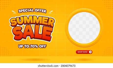 Summer Sale banner template with circle frame, Special offer up to 70% off