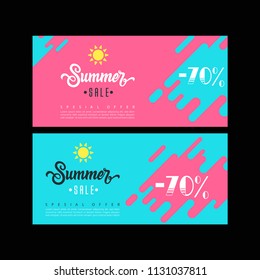 Summer Sale. Sale Banner Template. Colorful Brochure Design. Facebook Cover. Facebook Banner. Gift Card. Sale Voucher.