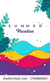 Summer sale banner template. Colorful banners with tropical palm leaves pattern. Summer promotion vertical coupon. Applicable for discount flyer, roll up, poster. Vector illustration.