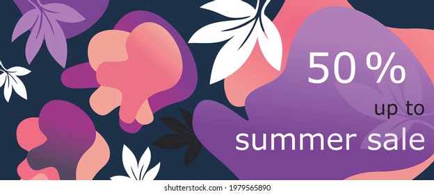 Summer sale banner template consisting of leaves and modern liquid style. Stylish fashion frames.