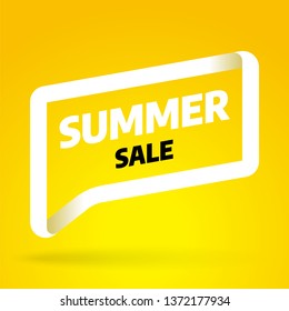 Summer sale banner template design with bubble. Discount offer price tag. 3D paper tape vector illustration.