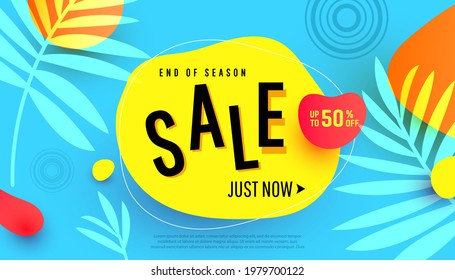 Summer sale banner template design with air bubble shapes, big sale special offer. End of season special offer banner. Vector illustration.