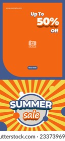 Summer sale banner. Template design for promotion with illustration of sunburst and bold lettering.