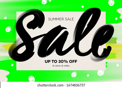 Summer Sale banner template, green watercolor background, vector illustration.