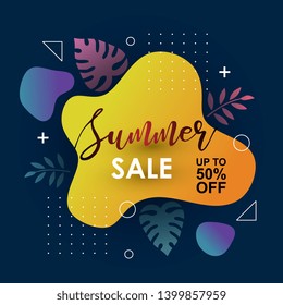 Summer Sale banner template liquid memphis fluid style design background. Trendy modern decoration.