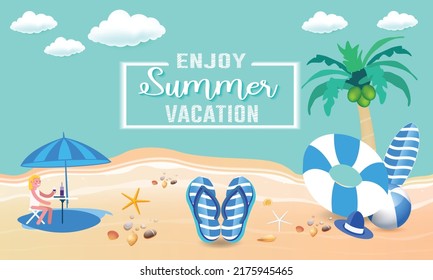 
Summer sale banner template promotion with product 3d Product display. Hello summer holiday beach horizontal banner. Hi Summer vacation Discount travel poster.
Colorful tropical sea beach Landscape.