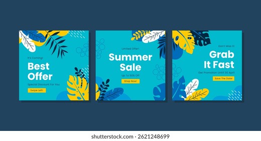 Summer sale banner template for social media posts, mobile apps, banners design, web or internet ads. Trendy abstract square summer season template.