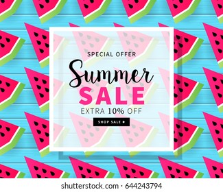 Summer sale banner template for social media and mobile apps with paper art travel and vacation background. Vector illustration