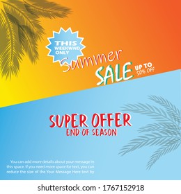Summer sale banner template.ale tag. Sale promotional material vector illustration.