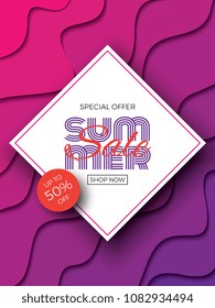 summer sale banner template with text and paper cut layers. vector illustration for greeting cards, posters, flyers, invitations, brochures, vouchers