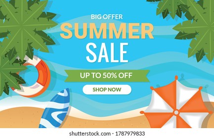 Summer sale banner template with tropical leaves. Special offer sale for summer time banner vector. Social media promotion summer concept