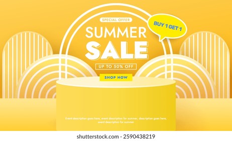 Summer sale banner template with yellow color concept. Summer abstract geometric background. suitable for banner, flyer and promotion product.